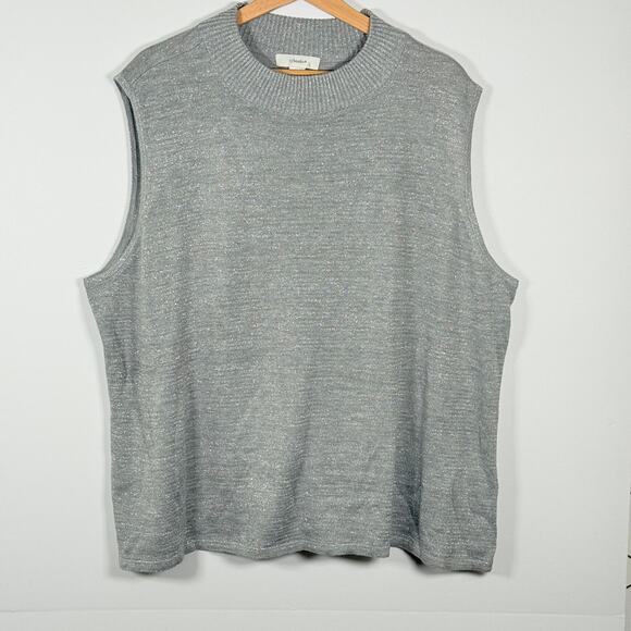CJ Banks Women’s Plus Sleeveless Sweater Top Size 3X Metallic Gray Knit Pullover - Picture 2 of 5